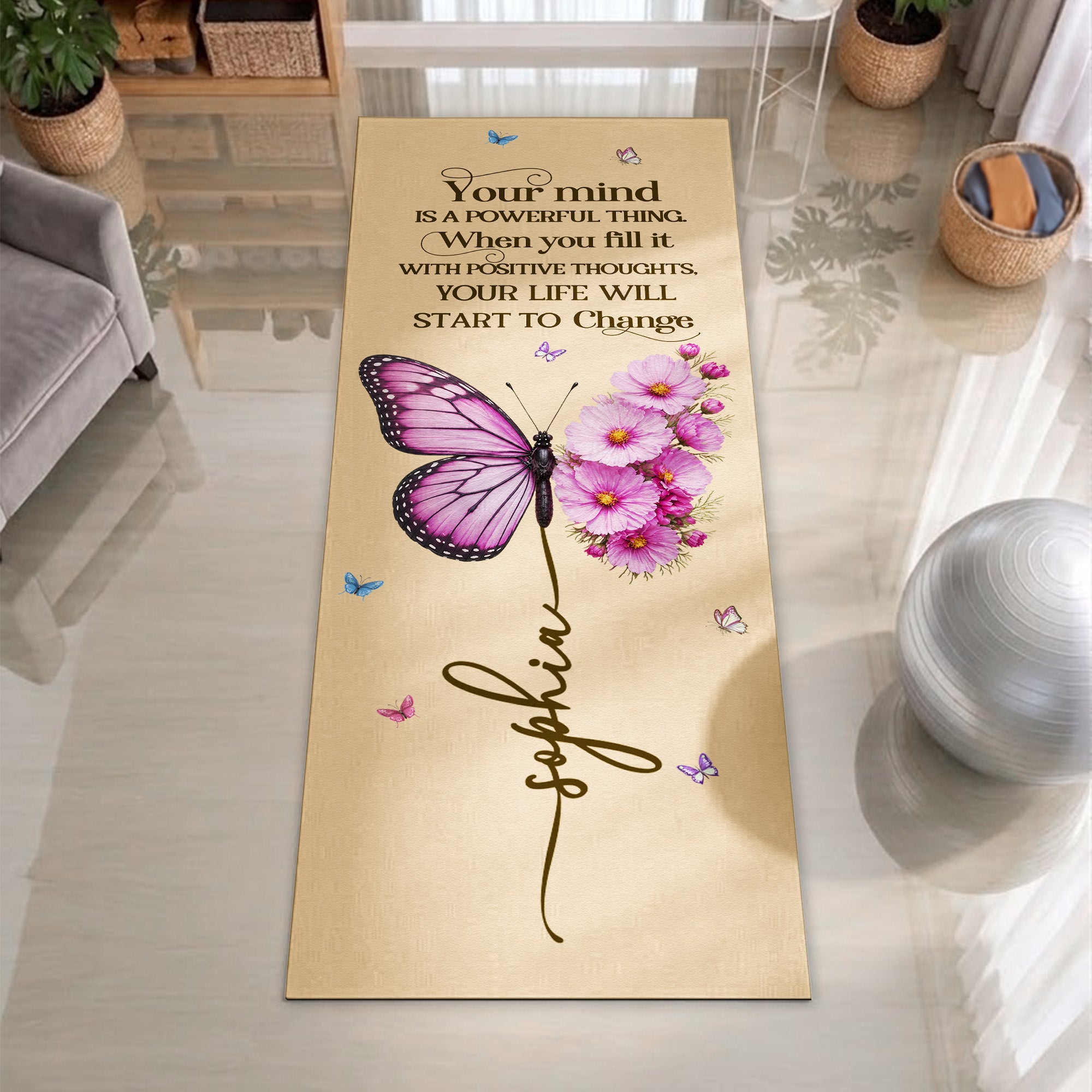 Your Mind Is A Powerful Thing Butterfly Birth Month Flower - Personalized Yoga Mat - Image 2