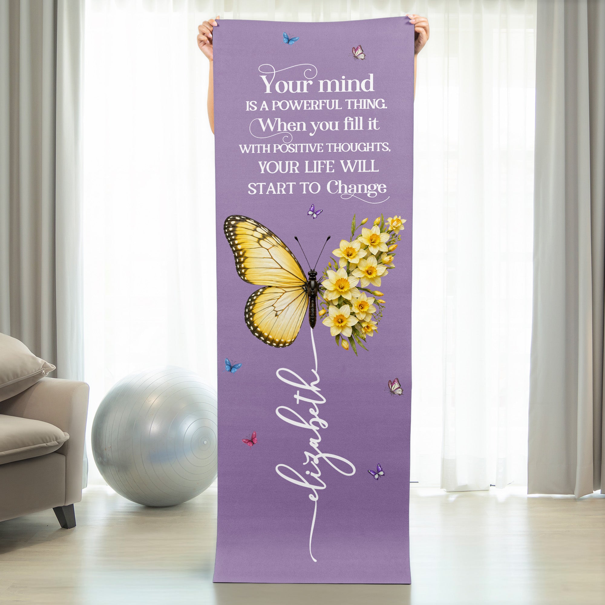 Your Mind Is A Powerful Thing Butterfly Birth Month Flower - Personalized Yoga Mat - Image 3